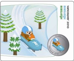 VANCOUVER 2010 -  2010 VANCOUVER OLYMPIC GAMES MASCOTS COIN CARD - QUATCHI & MIGA: BOBSLEIGH -  2007-2010 CANADIAN COINS 05