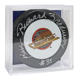 VANCOUVER CANUCKS -  RICHARD BRODEUR AUTOGRAPHED HOCKEY PUCK -(LOGO)