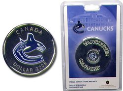 VANCOUVER CANUCKS -  VANCOUVER CANUCKS LOGO IN A HOCKEY PUCK -  2008 CANADIAN COINS