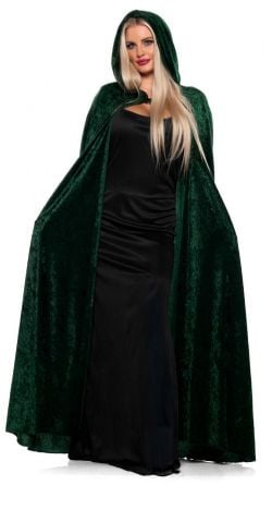 VELVET HOODED CAPE - DARK GREEN (ADULT - ONE SIZE) -  CLOAKS