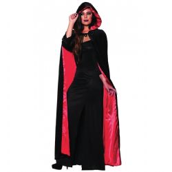 VELVET HOODED CAPE WITH LINING - BLACK/RED (ADULT - ONE SIZE) -  CLOAKS