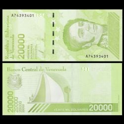 VENEZUELA -  20,000 BOLIVARES 2019 (UNC) - Narrow Security Thread