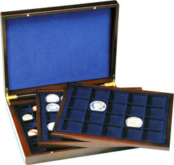 VOLTERRA TRIO DELUXE -  WOODEN & VELOUR CASE FOR COINS WITH OR WITHOUT CAPSULES