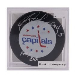 WASHINGTON CAPITALS -  ROD LANGWAY AUTOGRAPHED HOCKEY PUCK - (LOGO)