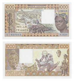 WEST AFRICAN STATES (IVORY COAST) -  1000 FRANCS 1989 (UNC) 107AI