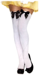 WHITE WITH BLACK BOW THIGH HIGH (ADULT - ONE SIZE)