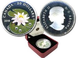 WILDFLOWERS -  WATER LILY WITH CRYSTAL DEW DROPS - AUTOGRAPHED BY THE ARTIST CLAUDIO D'ANGELO -  2010 CANADIAN COINS 01