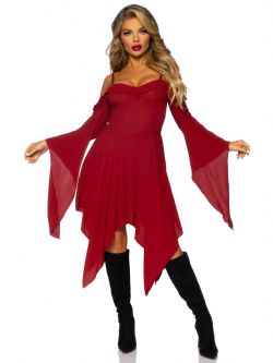 WITCH -  BELL SLEEVED PEASANT DRESS - BURGUNDY (ADULTE)
