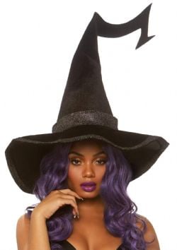 WITCH -  BEWITCHED VELVET WITCH HAT WITH GLITTER TRIM BLACK