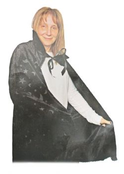 WITCH -  MOON/STAR VELOUR CAPE WITH LACE DETAILING - BLACK (36