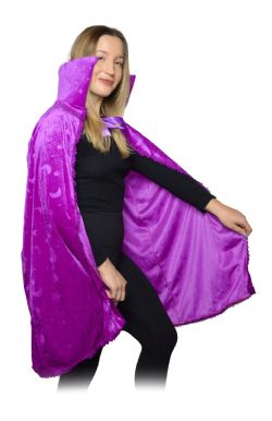 WITCH -  MOON/STAR VELOUR CAPE WITH LACE DETAILING - PURPLE (36