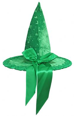 WITCH -  MOON/STAR VELOUR WITCH HAT - GREEN (ADULT)