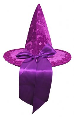 WITCH -  MOON/STAR VELOUR WITCH HAT - PURPLE (ADULT)