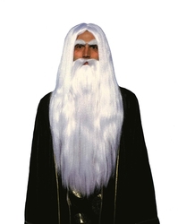 WIZARD -  WIZARD WIG AND BEARD - WHITE (ADULT)