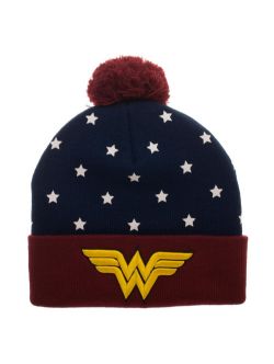 WONDER WOMAN -  BEANIE WITH POMPOM - RED/BLUE