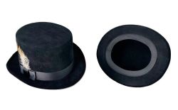 WOOL-LIKE CLASSIC TOP HAT - FEATHER TRIM - BLACK (ADULT)