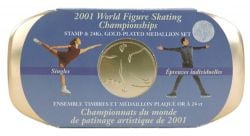 WORLD FIGURE SKATING CHAMPIONSHIPS -  COMMEMORATIVE STAMPS AND MEDALLION SET: SINGLES -  2001 CANADIAN COINS