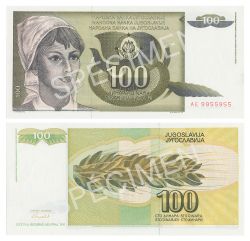 YUGOSLAVIA -  100 DINARS 1991 (UNC) 108