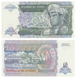 ZAIRE -  100 000 ZAIRES 1992 (UNC) 41A