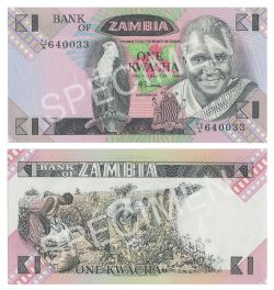 ZAMBIA -  1 KWACHA 1980-1988 (UNC) 23B