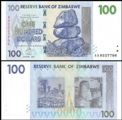 ZIMBABWE -  100 DOLLARS 2007 (2008) (UNC) 69