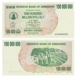 ZIMBABWE -  100,000,000 DOLLARS 2008 (UNC) 58