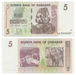 ZIMBABWE -  5 DOLLARS 2007 (2008) (UNC) 66