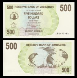 ZIMBABWE -  500 DOLLARS 2006 (UNC) 43
