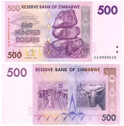 ZIMBABWE -  500 DOLLARS 2007 (UNC) 70
