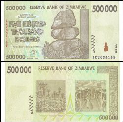ZIMBABWE -  500,000 DOLLARS 2008 (UNC) 76A