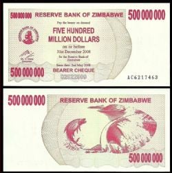 ZIMBABWE -  500,000,000 DOLLARS 2008 (UNC) 60