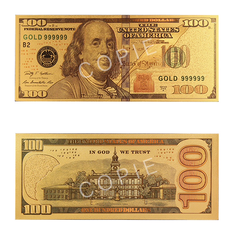 09 Copie Du Billet De 100 Dollars 09 Des Etats Unis Plaque En Or Pur 08 Billets Etats Unis