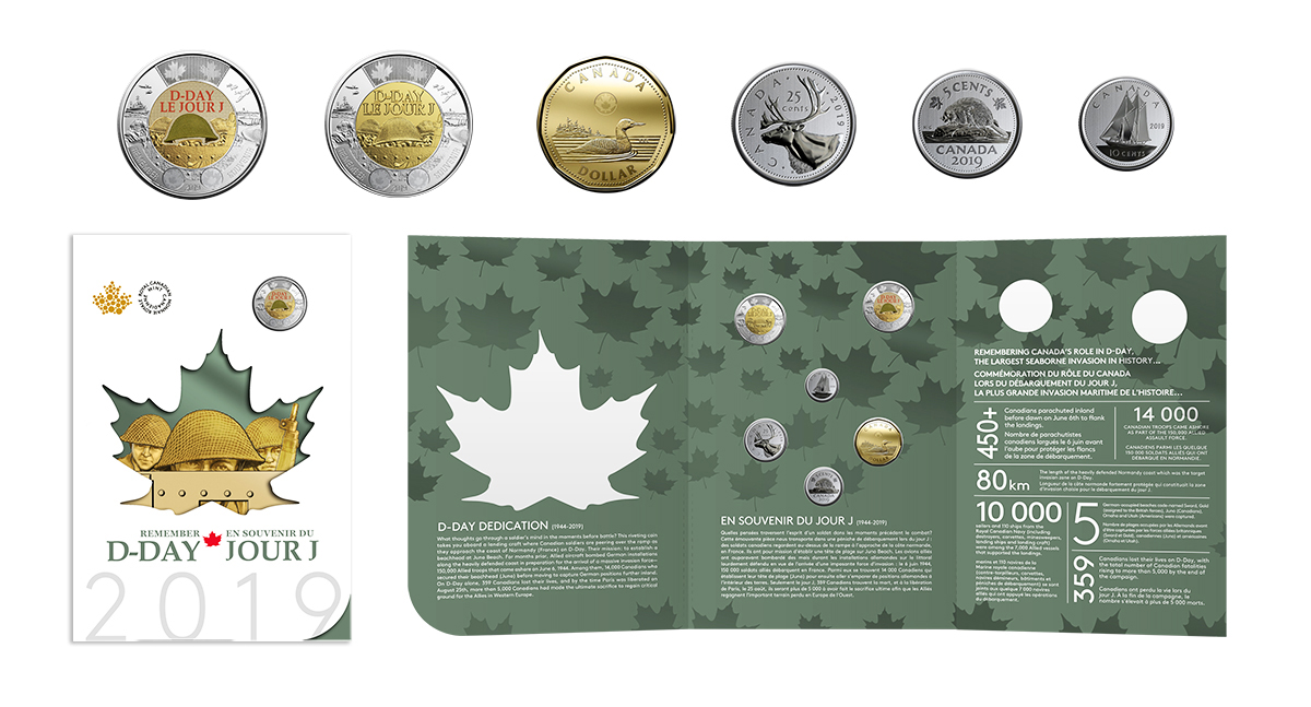 collection de pieces souvenirs commemoratives carte le jour j du canada 2019 02 06 monnaie royale canadienne ensembles cadeaux coloriage gros chat minou
