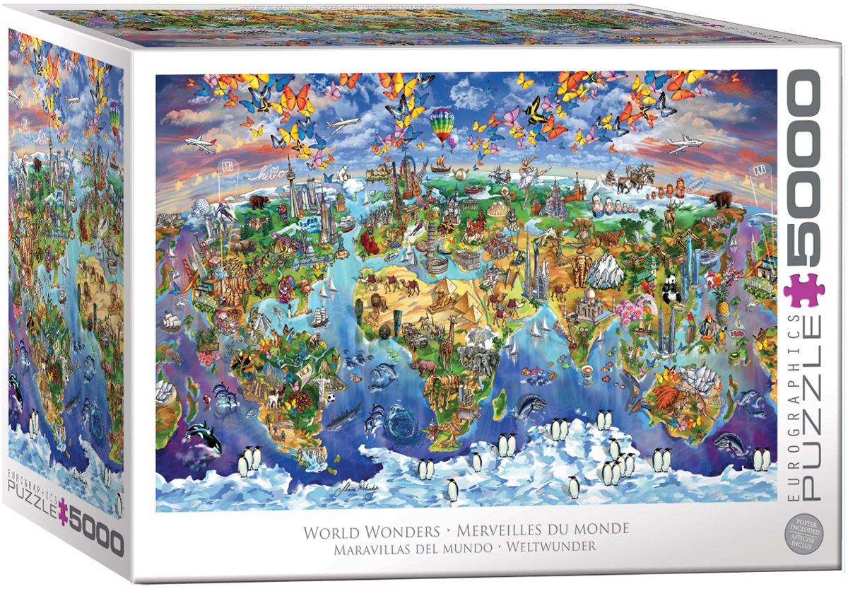 Puzzle - Carte du monde - Les merveilles du monde - 2000 pièces