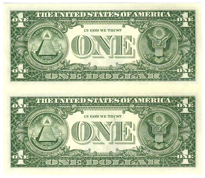 FEUILLE DE 2 BILLETS DE 1 DOLLAR AMERICAIN