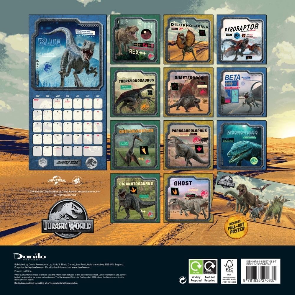 JURASSIC WORLD CALENDRIER OFFICIEL 2025