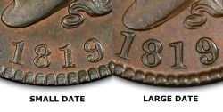 1 CENT -  1 CENT 1819, PETITE DATE -  1819 UNITED STATES COINS