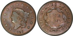 1 CENT -  1 CENT 1829, LETTRES MEDIUM (EF) -  1829 UNITED STATES COINS