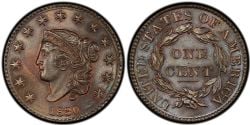 1 CENT -  1 CENT 1830, GRANDES LETTRES (EF) -  1830 UNITED STATES COINS