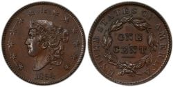 1 CENT -  1 CENT 1834, GRAND-8, GRANDES ÉTOILES & LETTRES MEDIUM -  1834 UNITED STATES COINS