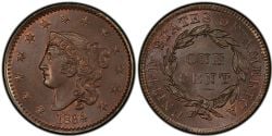 1 CENT -  1 CENT 1834, GRAND-8, PETITES ÉTOILES & LETTRES MEDIUM -  1834 UNITED STATES COINS