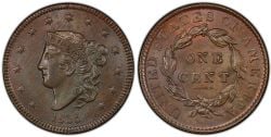 1 CENT -  1 CENT 1835, PETIT-8 (EF) -  1835 UNITED STATES COINS