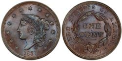 1 CENT -  1 CENT 1837, TÊTE DE 1838 -  1837 UNITED STATES COINS