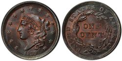 1 CENT -  1 CENT 1839, TÊTE DE 1838 -  1839 UNITED STATES COINS