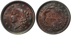 1 CENT -  1 CENT 1839, TÊTE DE 1838 (AG) -  1839 UNITED STATES COINS