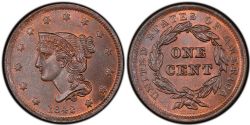 1 CENT -  1 CENT 1842, GRANDE DATE (VF) -  PIÈCES DES ÉTATS-UNIS 1842