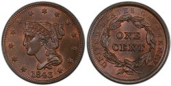 1 CENT -  1 CENT 1843, PETITE TÊTE & PETITES LETTRES (AG) -  PIÈCES DES ÉTATS-UNIS 1843