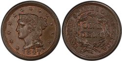 1 CENT -  1 CENT 1847, 7-SUR-PETIT-7 (AU) -  PIÈCES DES ÉTATS-UNIS 1847