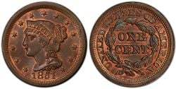 1 CENT -  1 CENT 1851, 51-SUR-81 (AG) -  PIÈCES DES ÉTATS-UNIS 1851