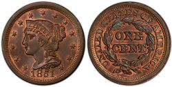 1 CENT -  1 CENT 1851, 51-SUR-81 (F) -  PIÈCES DES ÉTATS-UNIS 1851